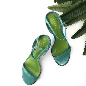 Ralph Lauren Evelisa Teal Leather Sandals -6